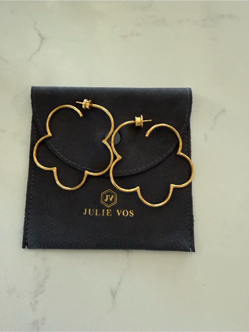 Julie Vos 24k Gold plate Gardenia Hoop Earrings large size